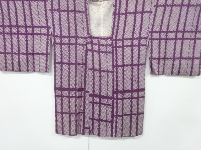 JAPANESE KIMONO / ANTIQUE MICHIYUKI COAT / SILK / ALL SHIBORI / GRID
